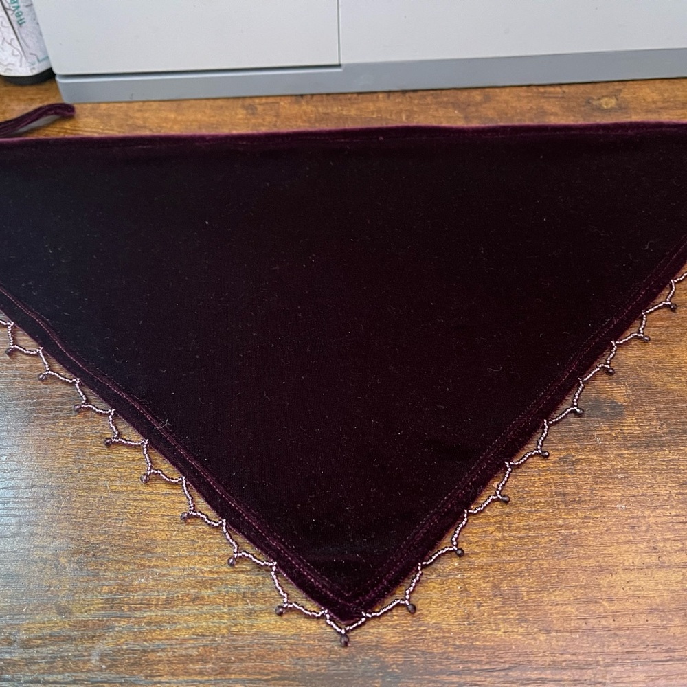 Velvet Triangle Scarf with Beaded Edge - Deep Wine